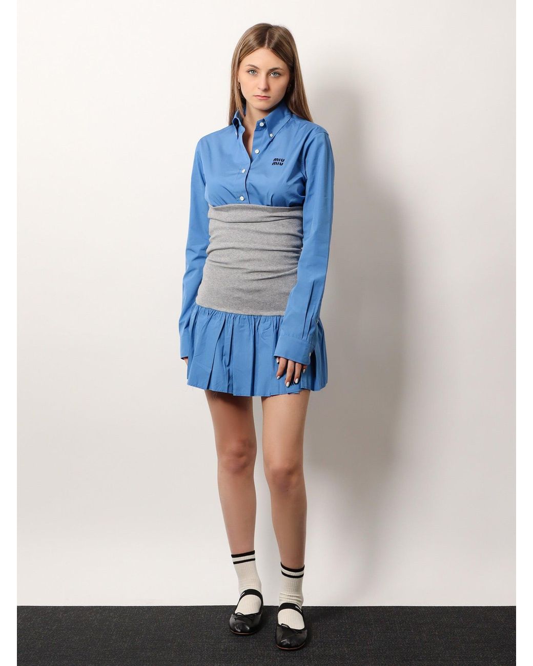 ミニスカート MIU MIU Cotton mini skirt with high cashmere and cotton band Miu Miu Cotton Mini Skirt With High Cashmere And Cotton Band