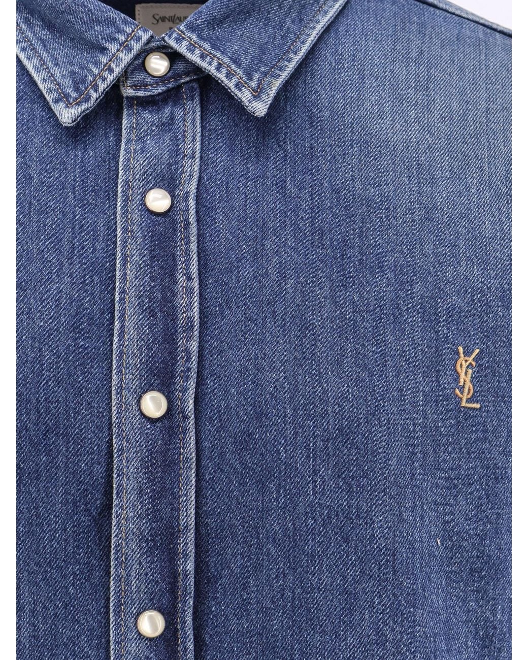 Saint Laurent Blue Horizon Cassandre Denim Shirt for men