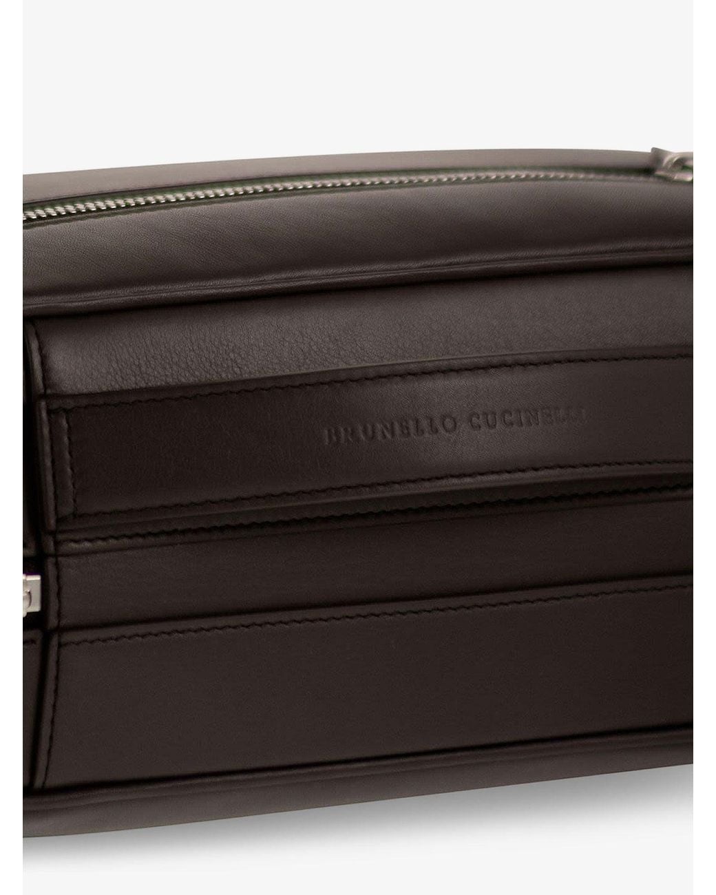 Brunello Cucinelli Black Leather Beauty Case With Metal Logo Detail for men