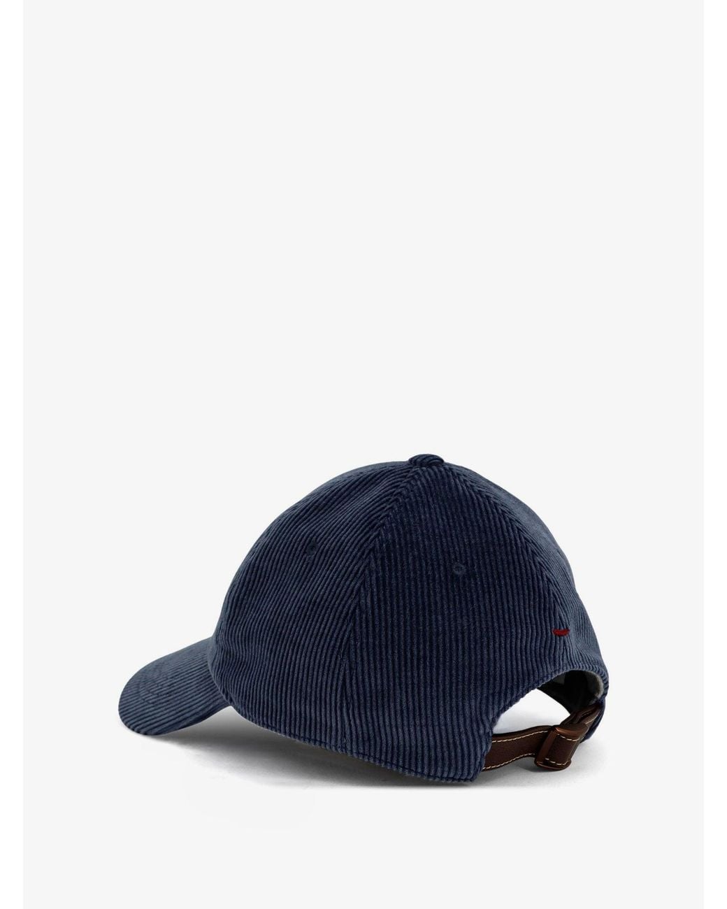 Brunello Cucinelli Blue Corduroy Hat With Embroidered Logo for men