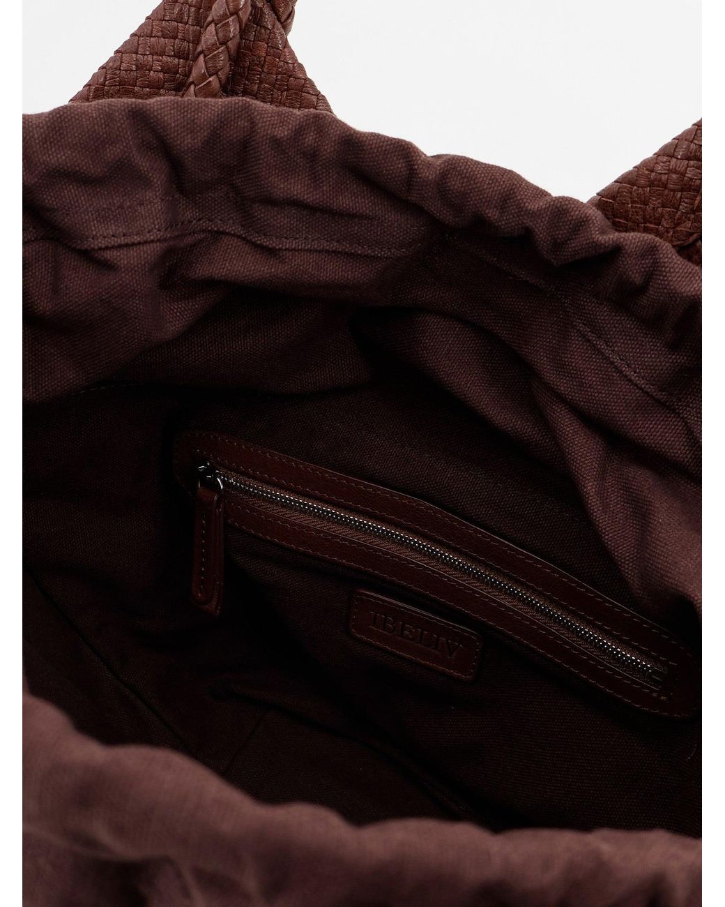 IBELIV Brown Trinity Medium Vegetable-Tanned Leather Shoulder Bag With A Woven Pattern