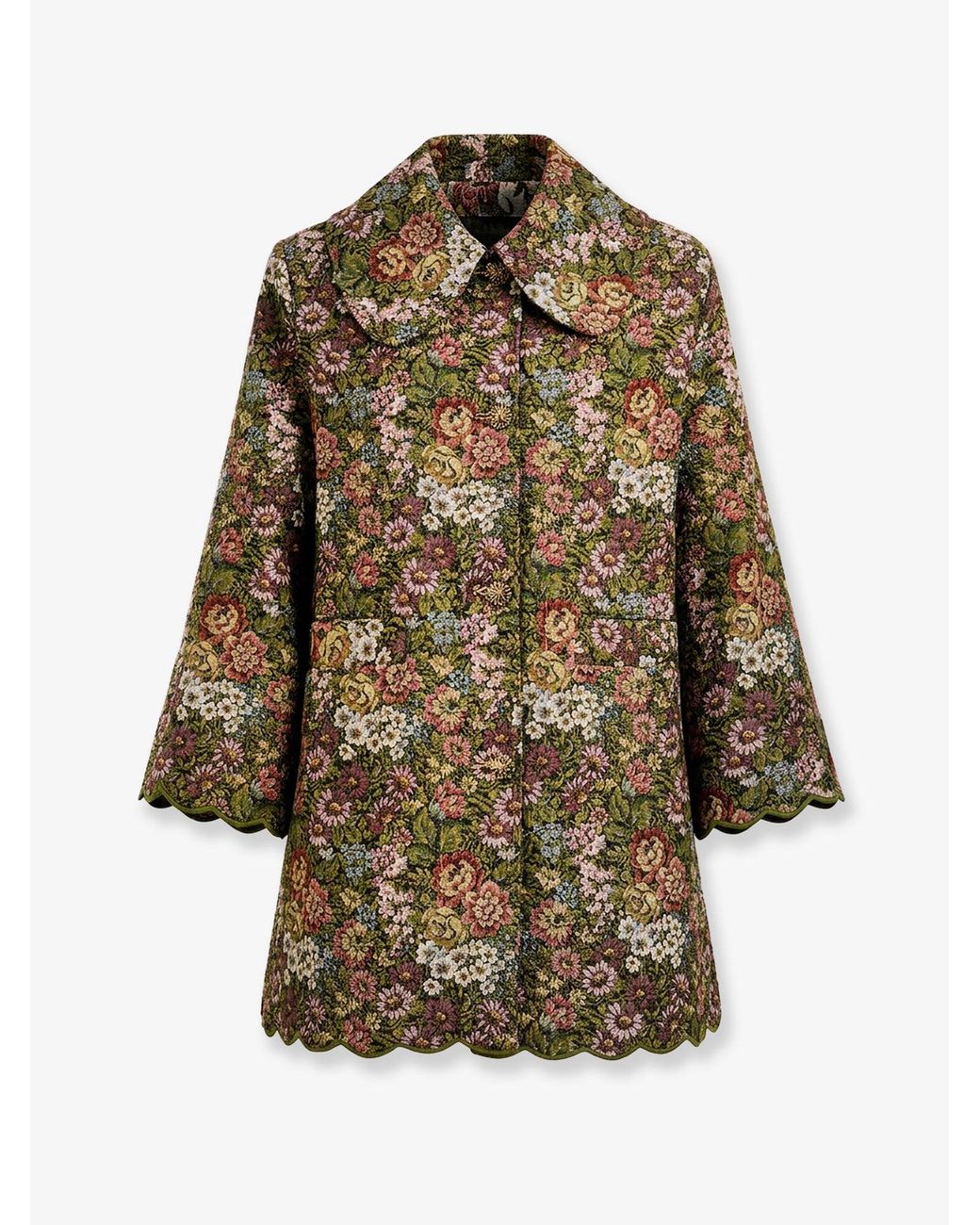Farm Rio Multicolor Flower Jacquard Trenchcoat With Logo Patch