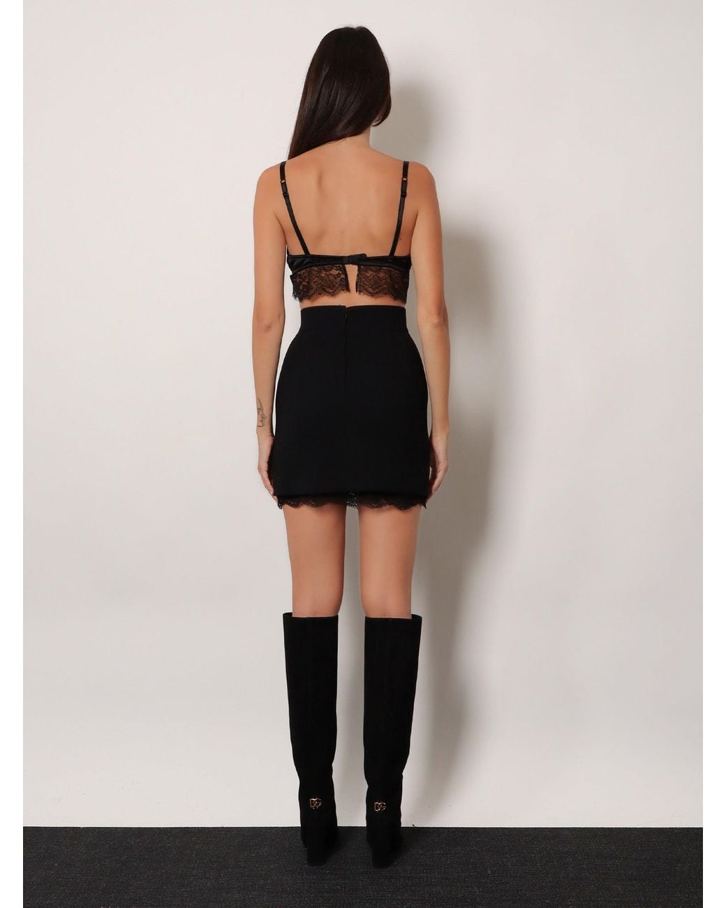Dolce & Gabbana Black Virgin Wool Miniskirt With Lace Detail