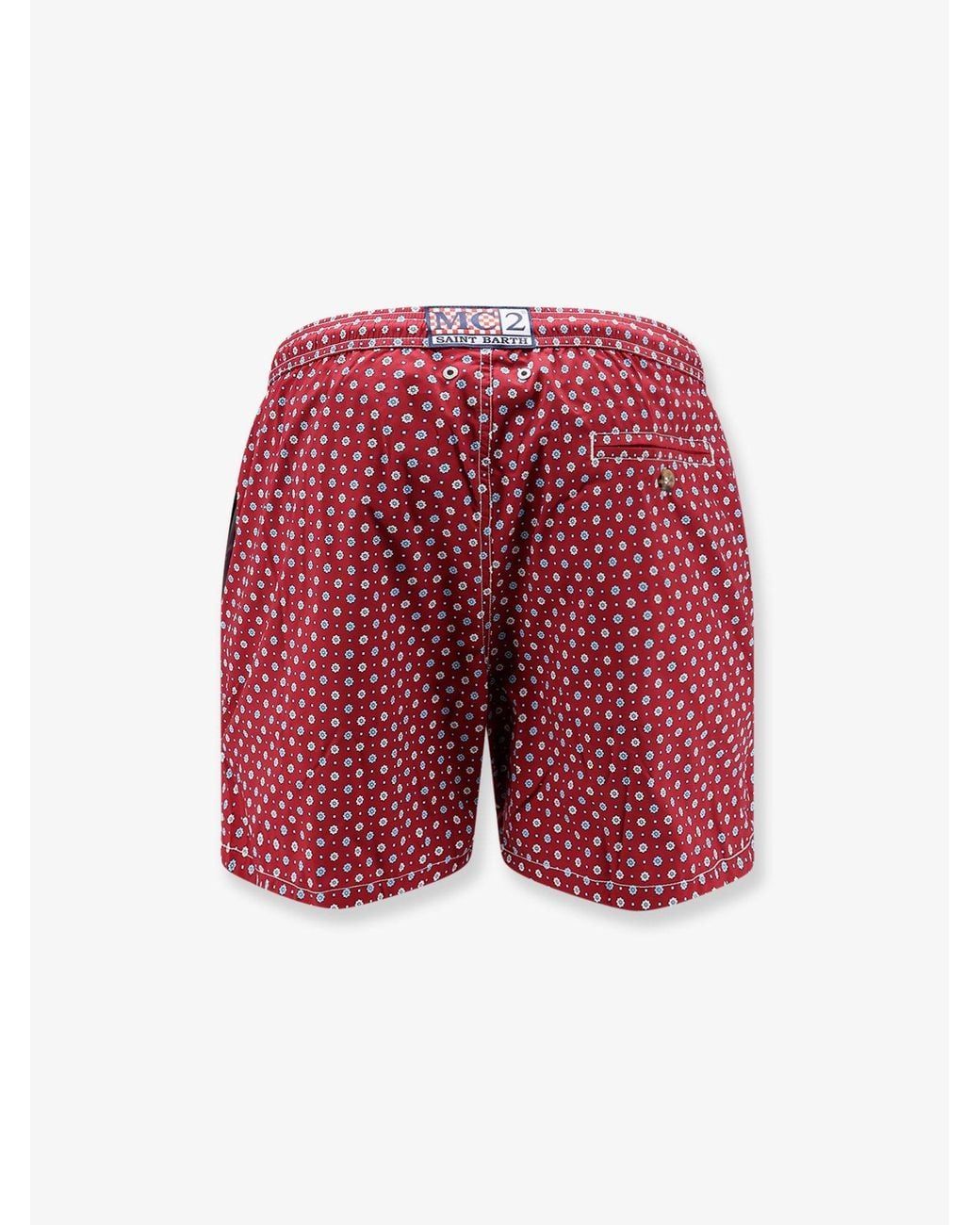 Mc2 Saint Barth Red Nylon Swim Shorts With All-Over Micro Pattern for men