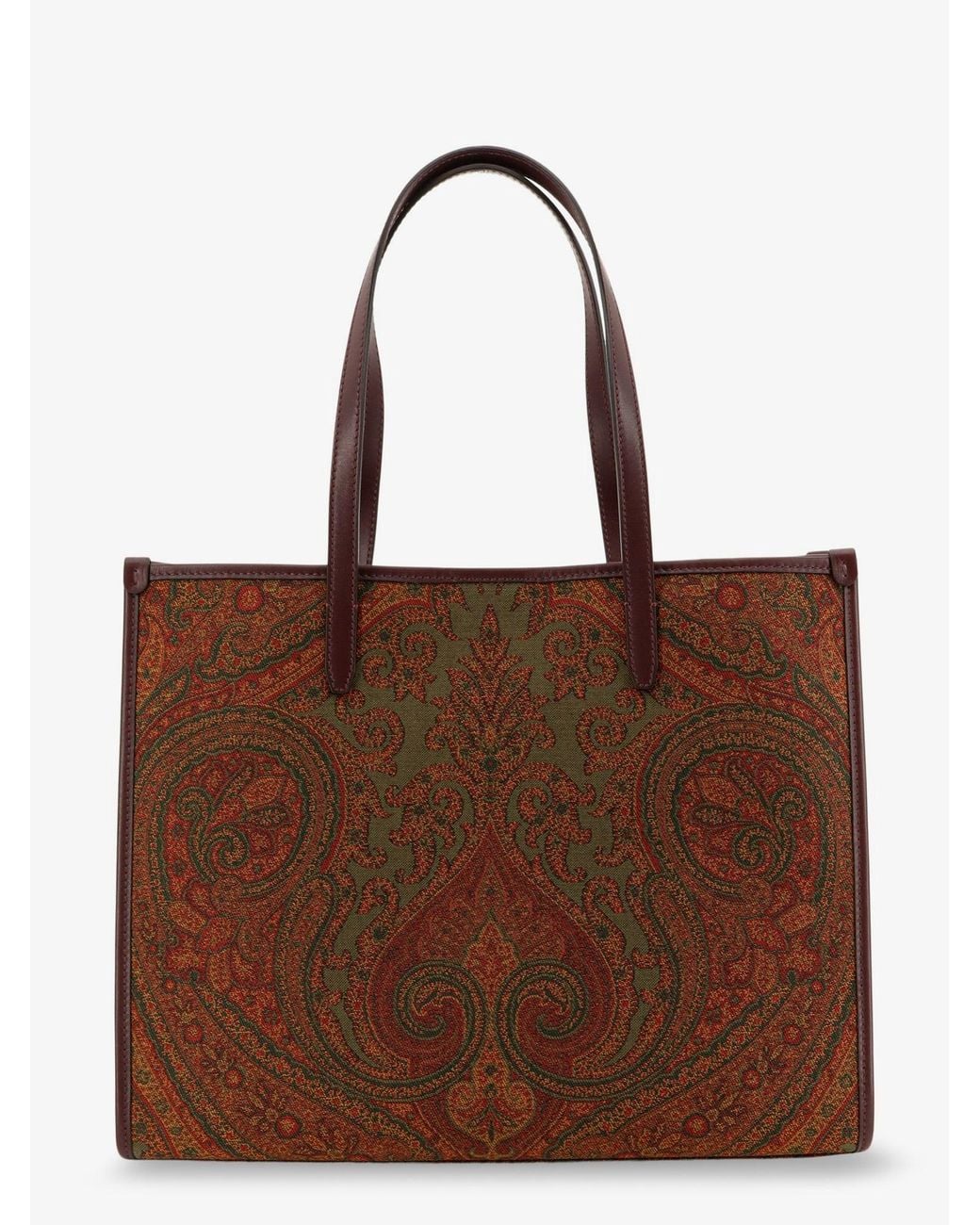 Etro Brown Love Trotter Paisley Jacquard Shopping Bag With Leather Handles