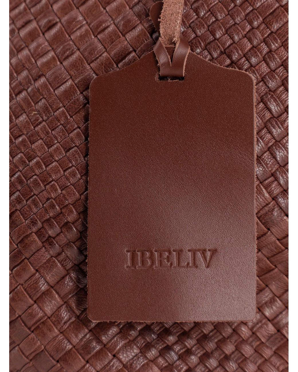 IBELIV Brown Pure Large Vegetable-Tanned Leather Handbag With A Woven Pattern