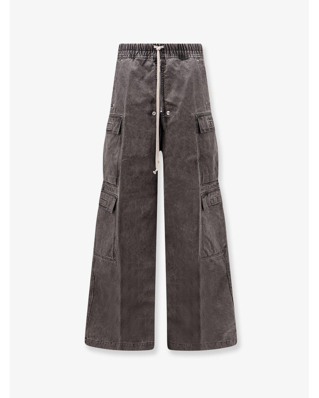 Rick Owens Gray Cotton Double Cargo Jumbo Beas Trousers for men