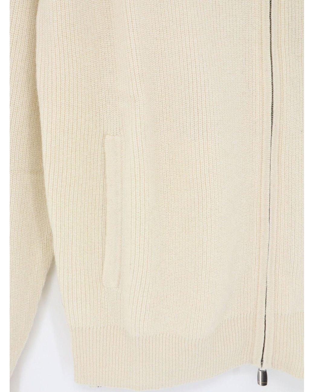 Bramani Cashmere White Cashmere Zip-Up Cardigan for men