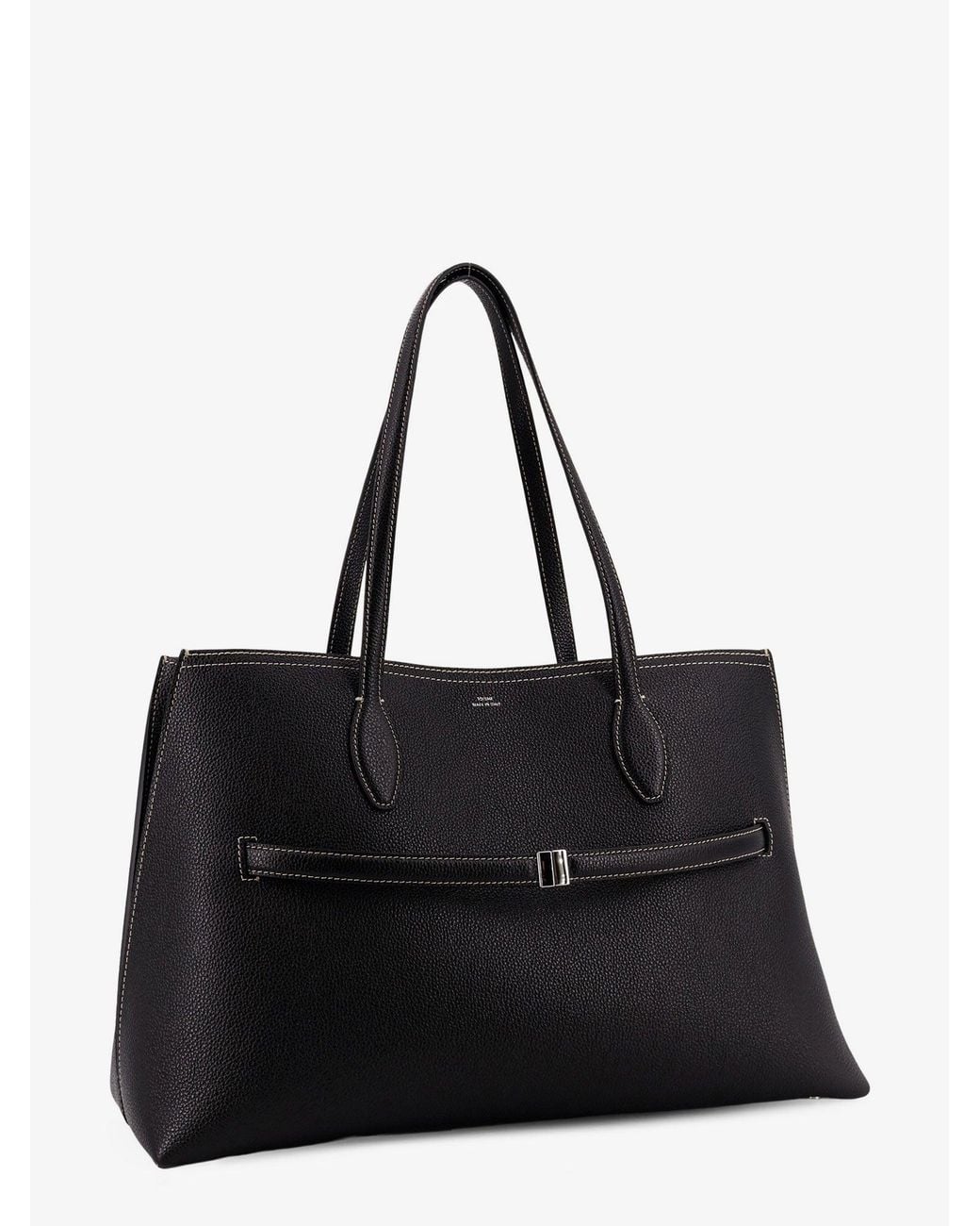 Totême  Black Leather Shoulder Bag With Lettering Logo On The Front