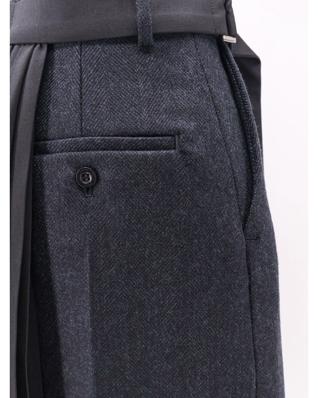 Sacai Blue Wool Skirt With Pleated Insert