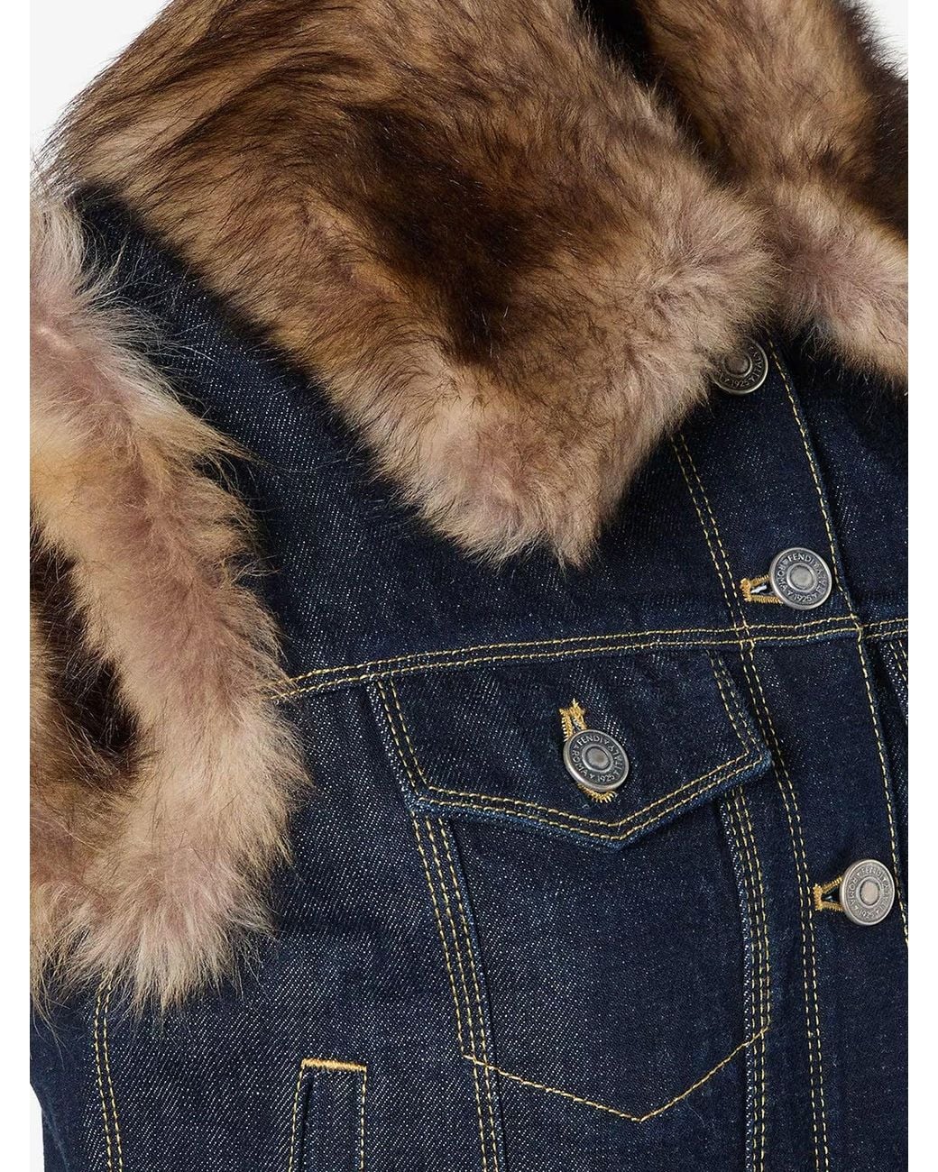 Fendi Blue Denim And Shearling Vest
