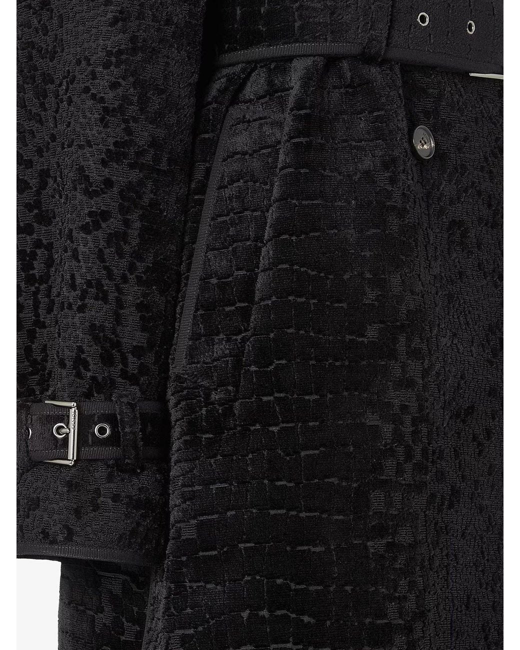 Fendi Black Jacquard Velvet Coat With Aniaml Print