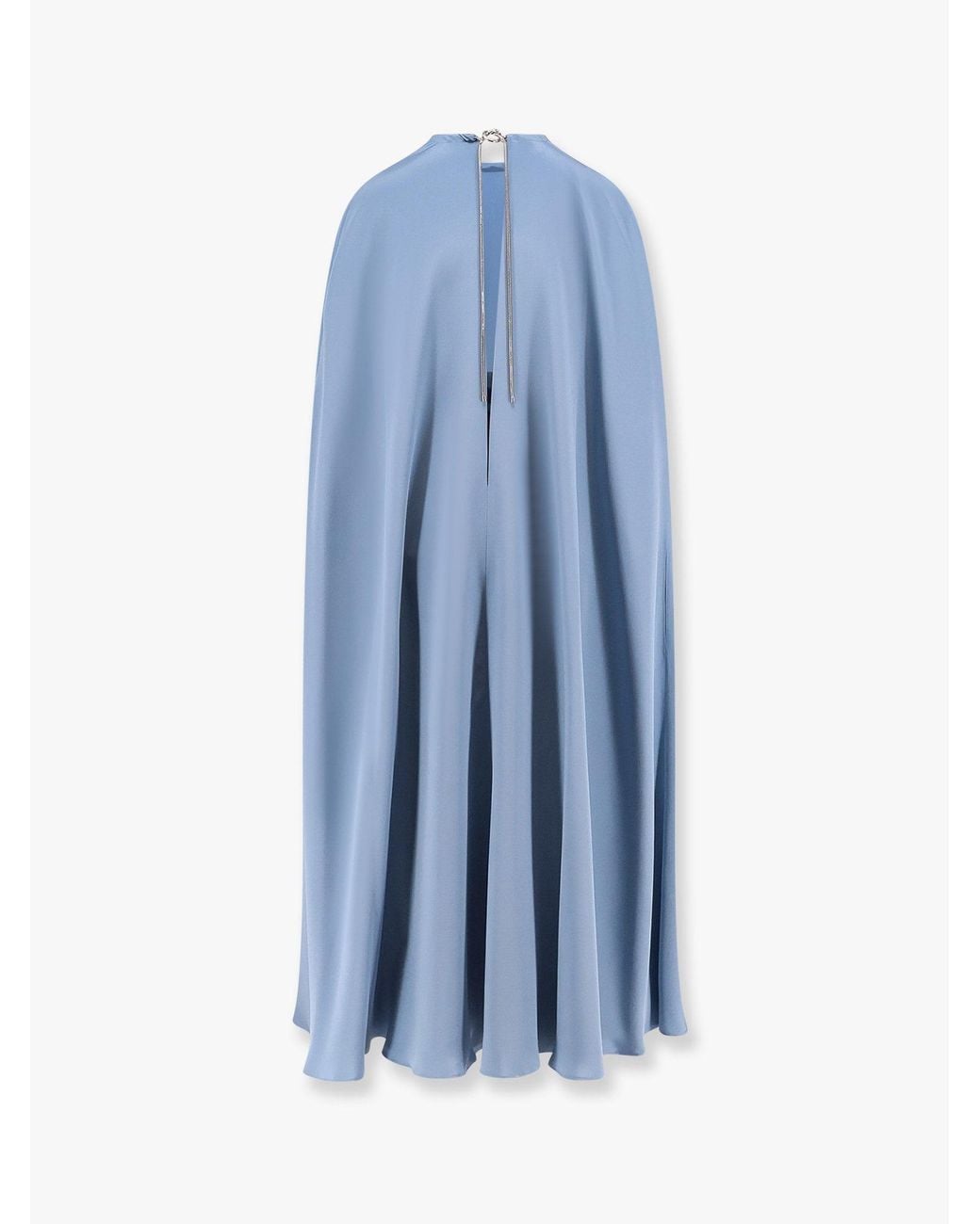 Max Mara Blue Managua Silk Long Dress With Silk Cape And Metal Detail