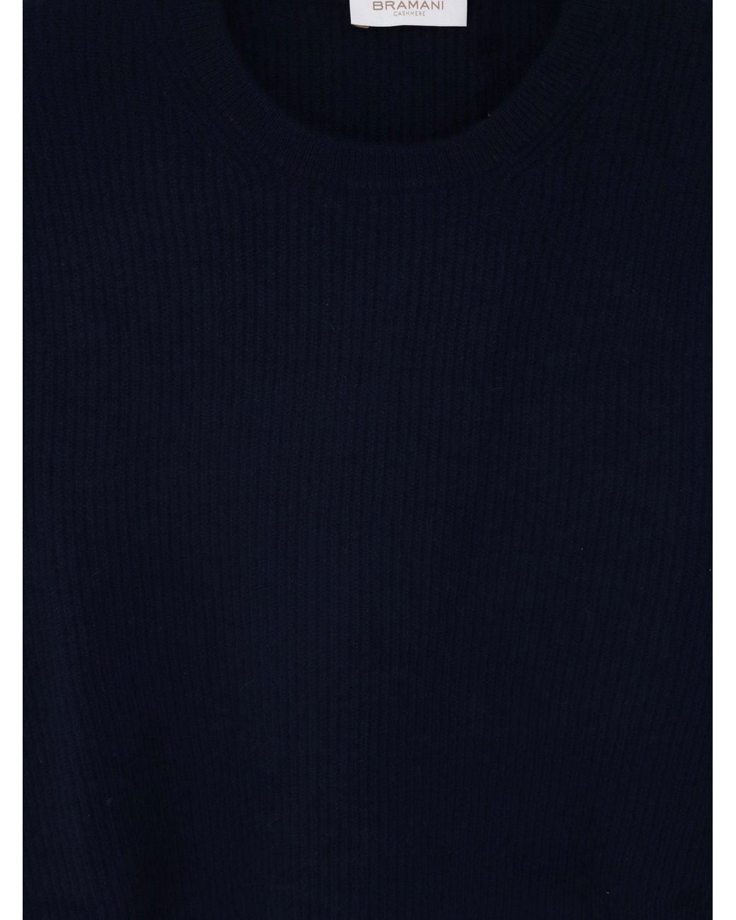 Bramani Cashmere Blue Ribbed Cashmere Crew Neck Sweater for men
