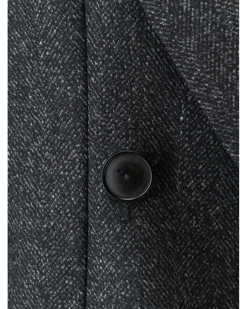 Hevò Black Martina Franca Wool Blend Coat