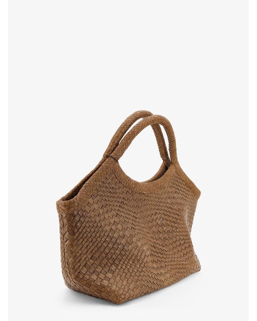 IBELIV Brown Pure Medium Vegetable Tanned Leather Handbag With Woven Pattern