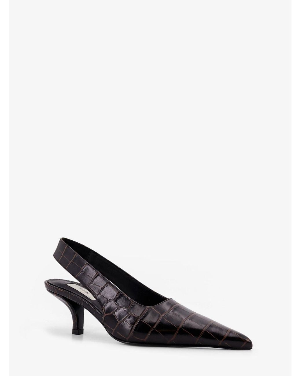 Totême  Black Leather Slingback Pumps With Embossed Croco Print