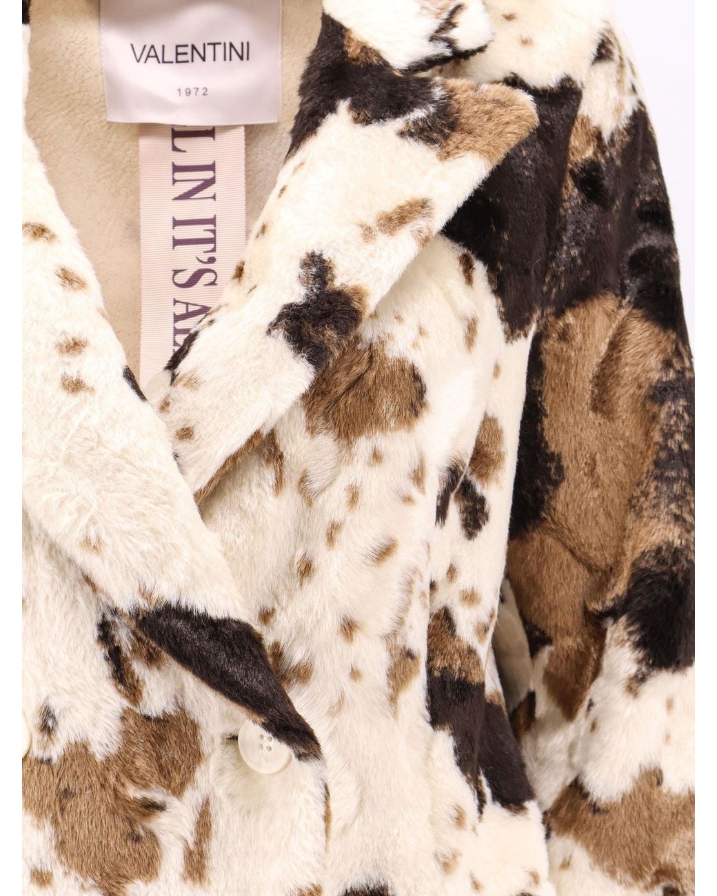 VALENTINI 1972 White Cow Print Double-Breasted Coat