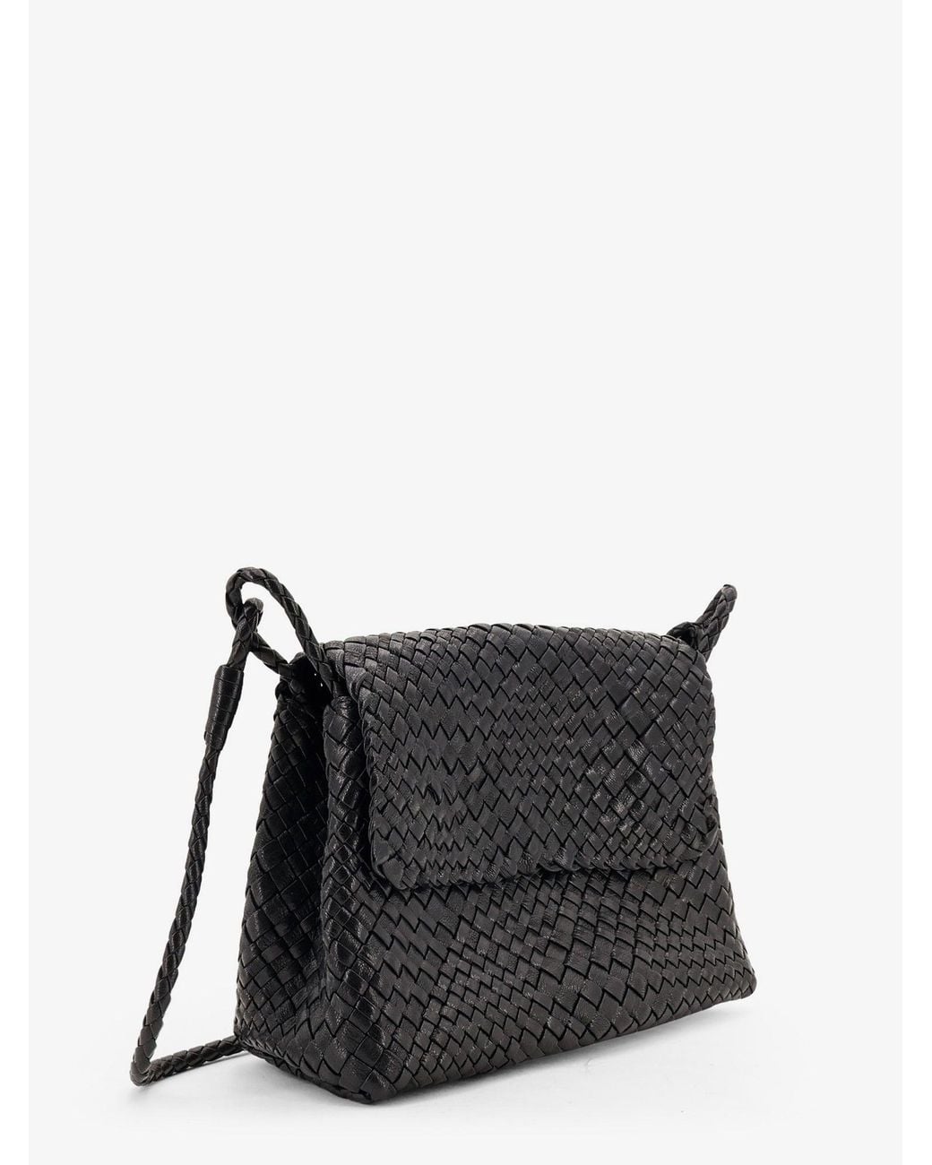 IBELIV Black Paris Vegetable-Tanned Leather Crossbody Bag With Woven Pattern