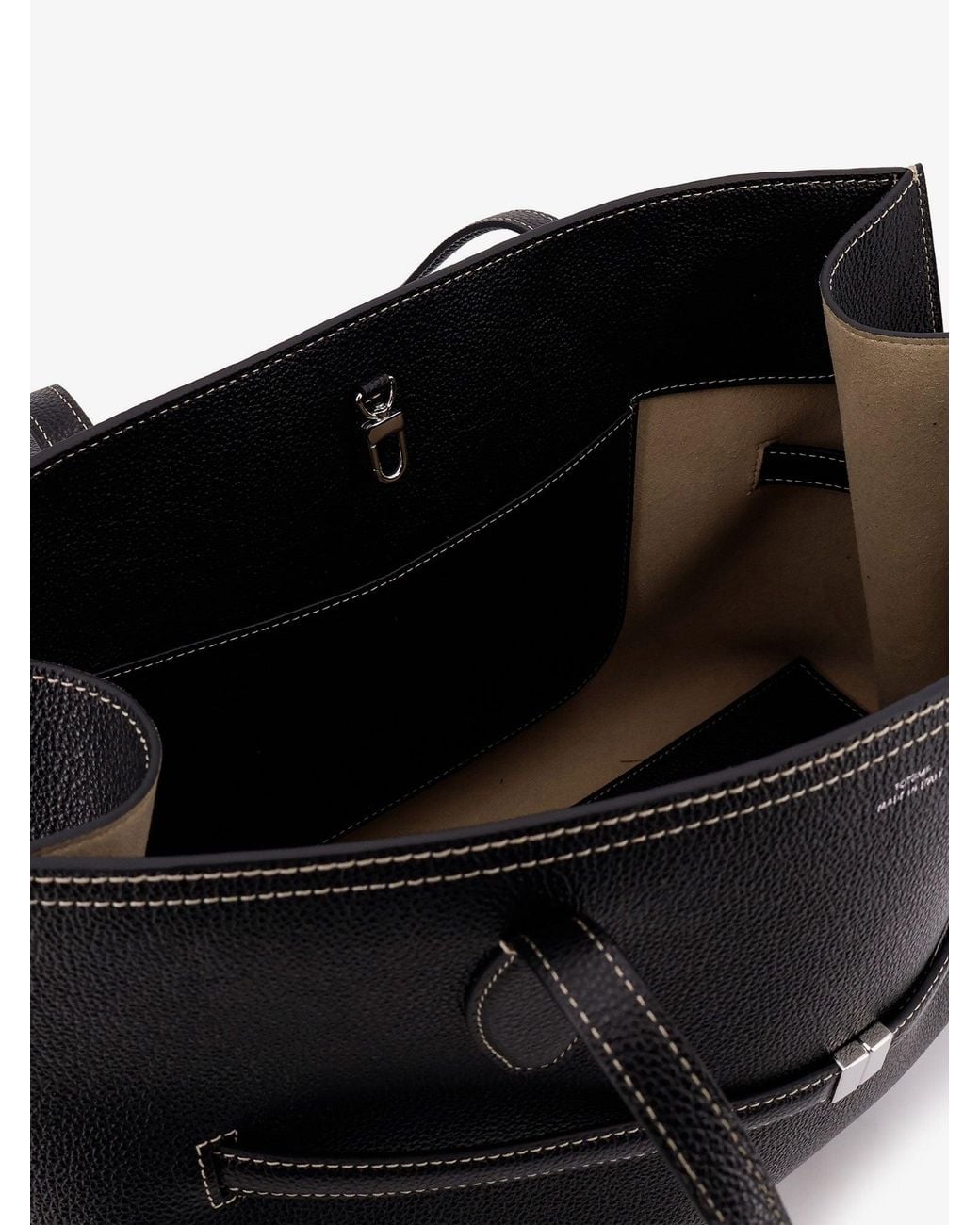 Totême  Black Leather Shoulder Bag With Lettering Logo On The Front