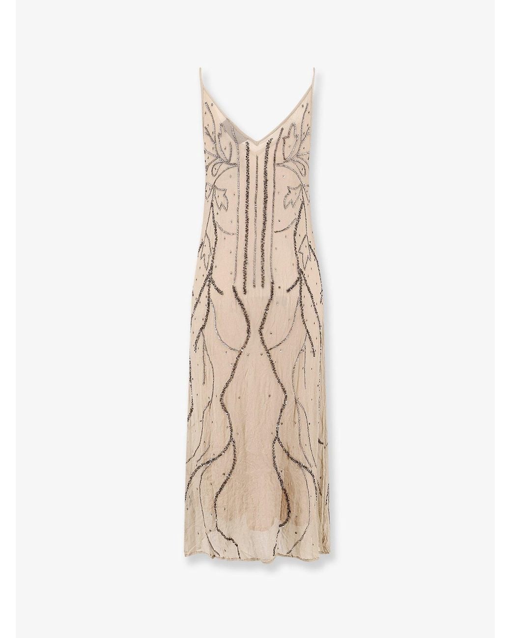 Mes Demoiselles Natural Breny Viscose Dress With Sequins And Rhinestones