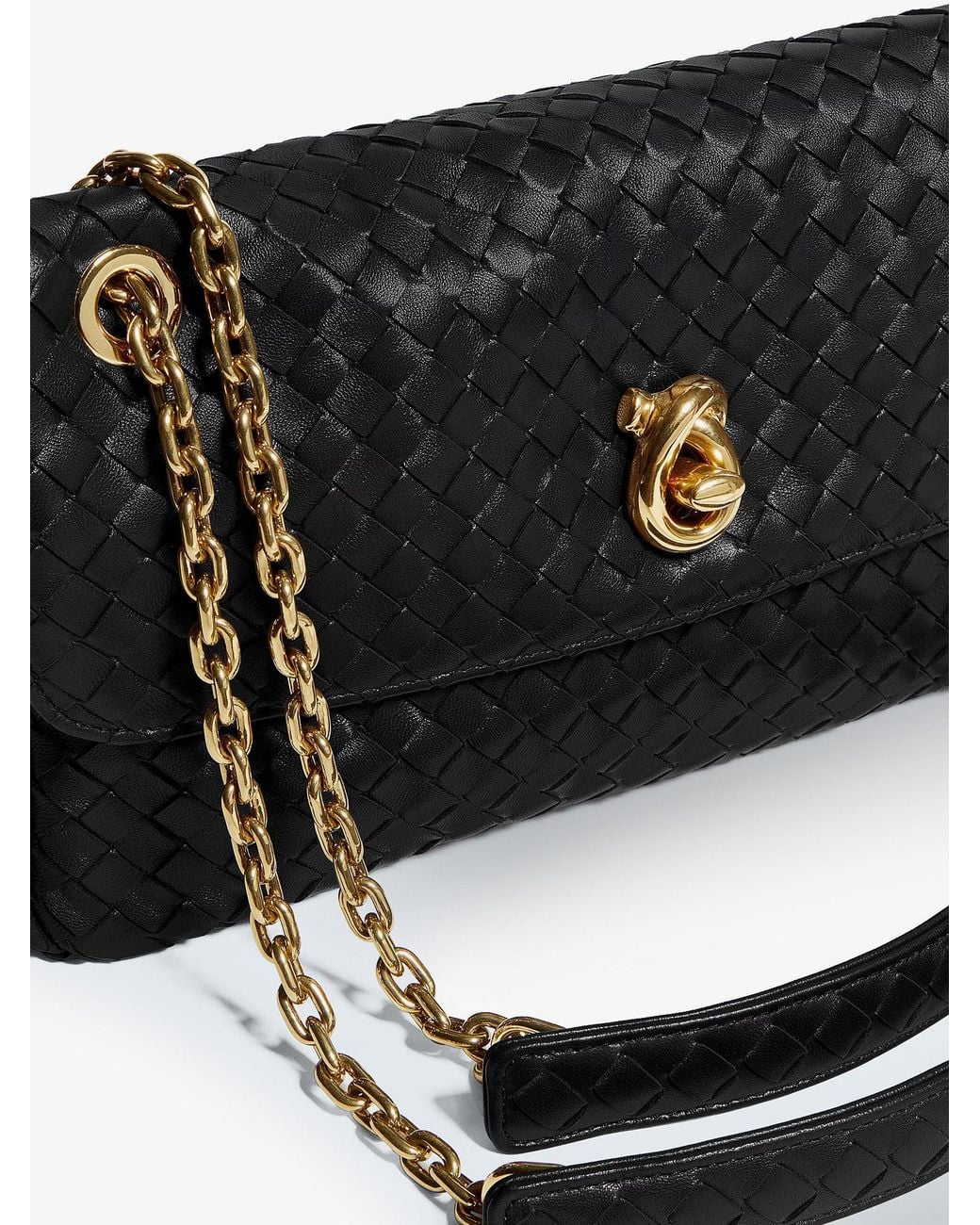 Bottega Veneta Black Madison Leather Shoulder Bag With Knot Detail