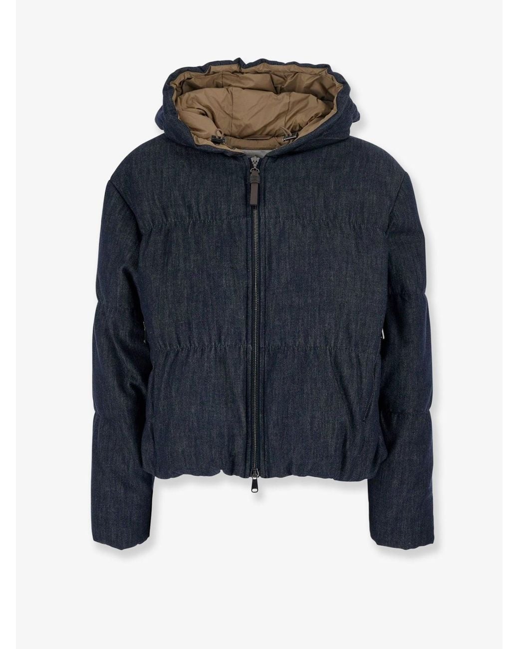 Brunello Cucinelli Blue Hooded Padded Denim Jacket
