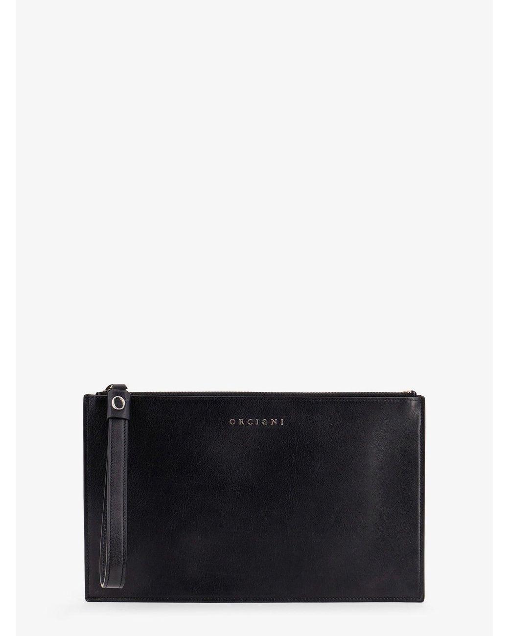 Orciani Black Leather Clutch Bag for men