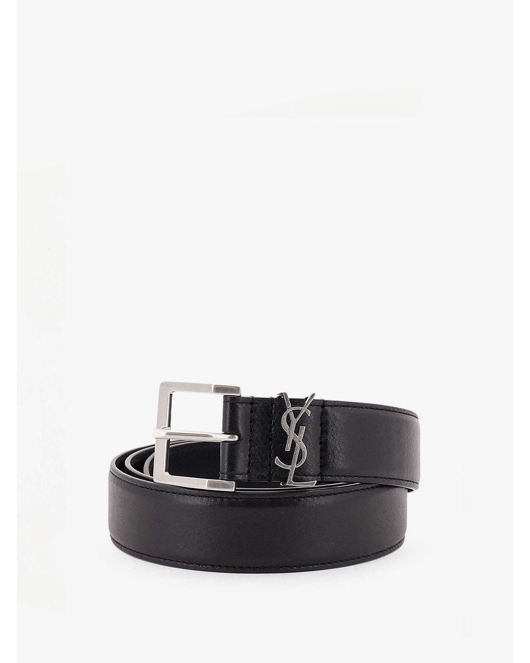 Saint Laurent White Cassandre Leather Belt for men