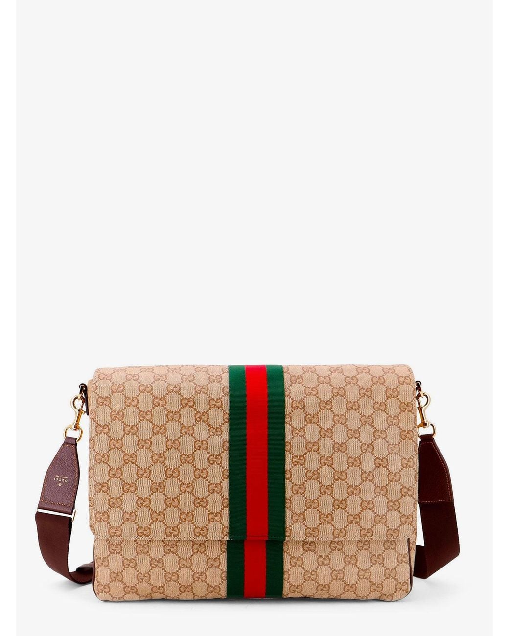 Gucci Brown Gg Canvas Crossbody Bag With Front Web Detail for men