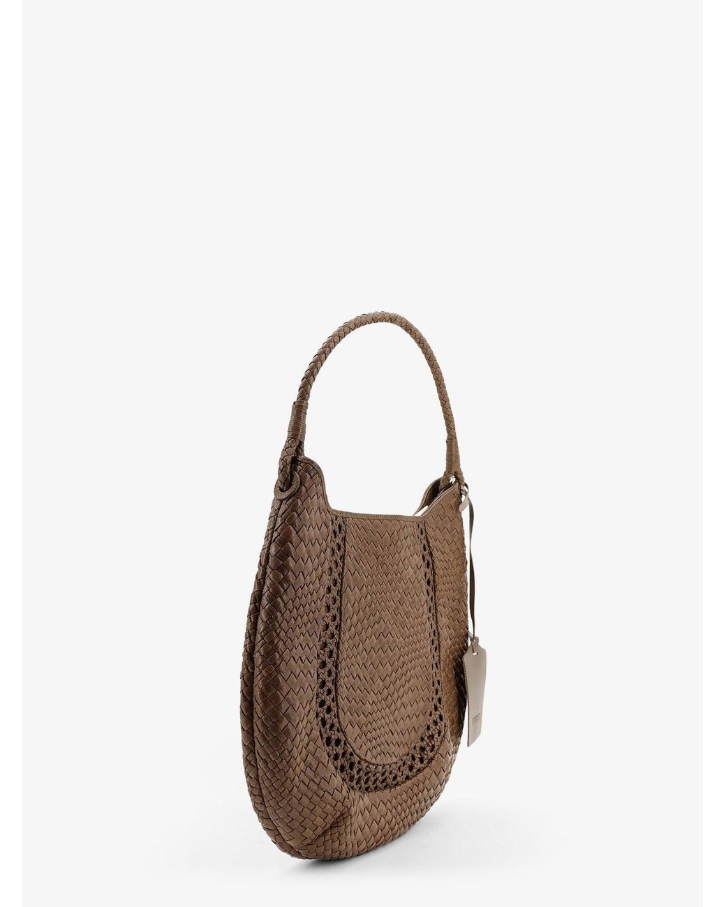 IBELIV Brown Lamia Vegetable Leather Shoulder Bag With Woven Pattern
