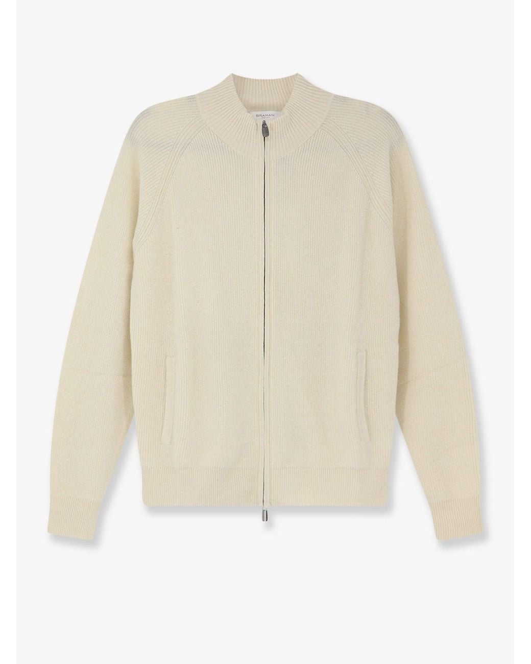 Bramani Cashmere White Cashmere Zip-Up Cardigan for men