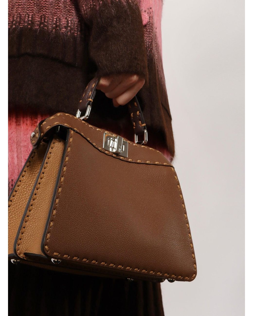 Fendi Brown Peekaboo Iseeu Small Leather Shoulder Bag With Selleria Macro Stitching