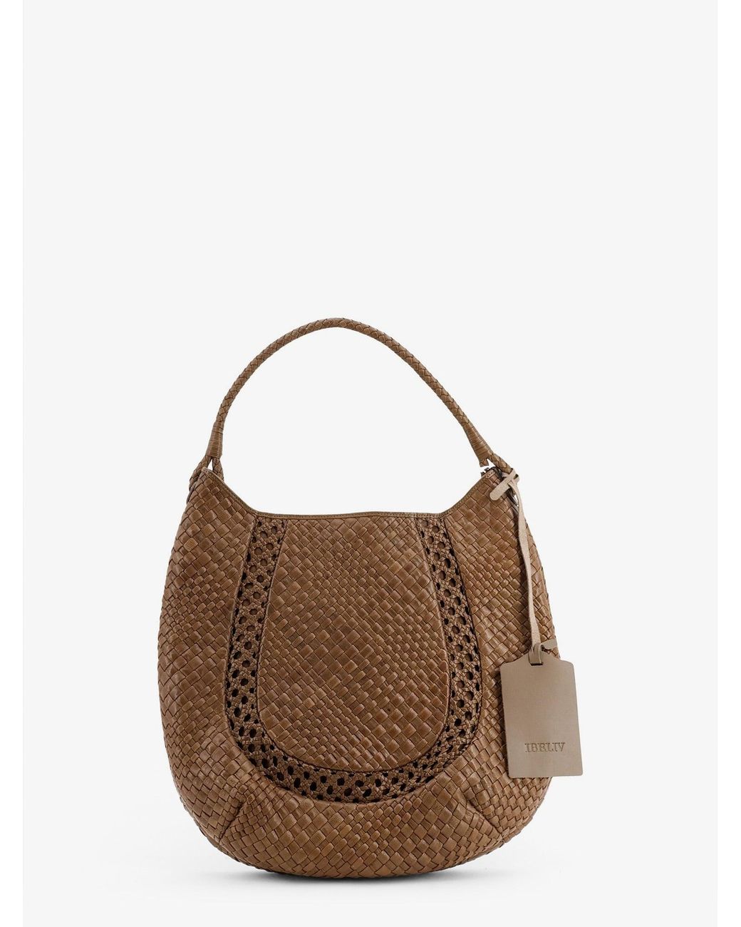 IBELIV Brown Lamia Vegetable Leather Shoulder Bag With Woven Pattern
