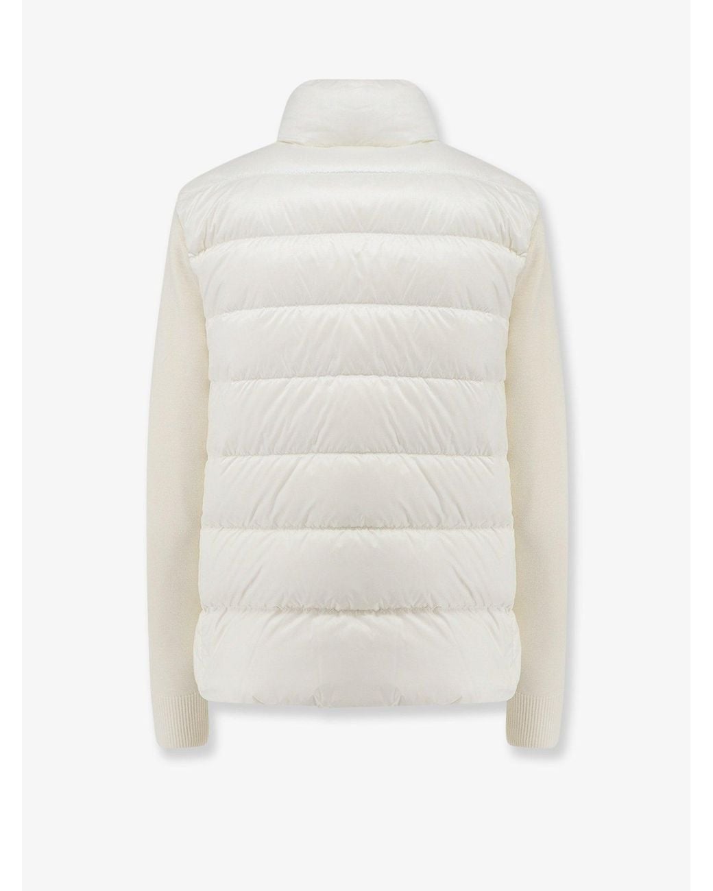 Moncler White Down Jacket With Virgin Wool Sleeves