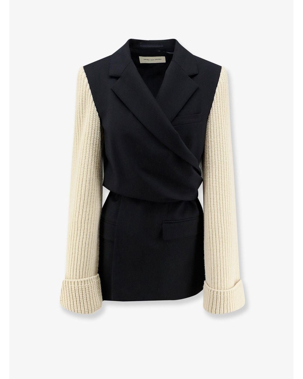 Dries Van Noten Blue Beline Bis Wool Blazer With Contrasting Sleeves