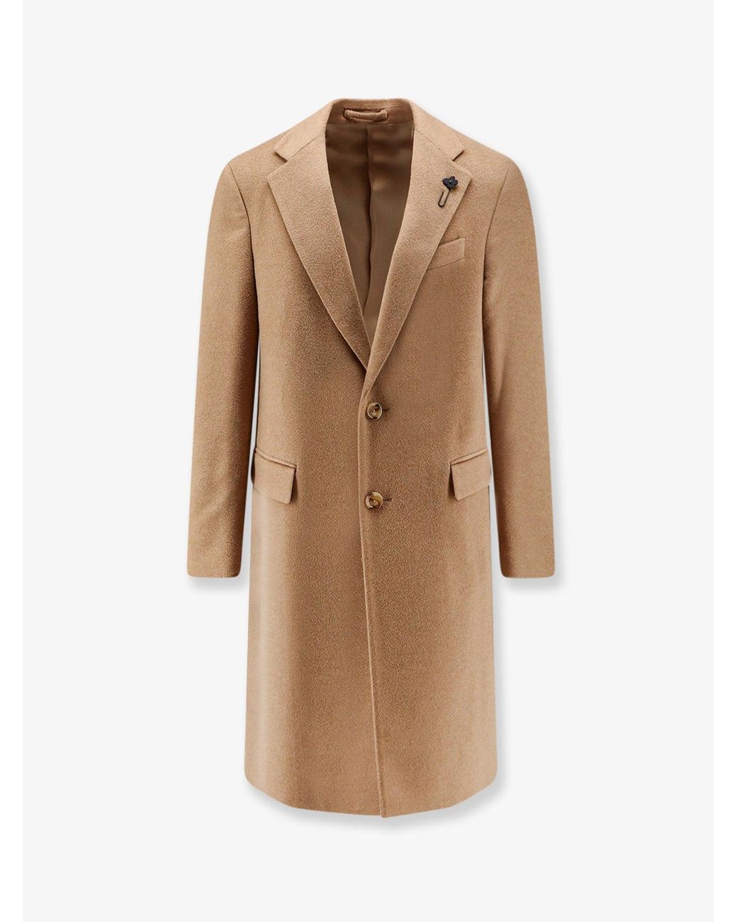 Lardini Natural Camel Hair Coat With Iconic Brooch for men