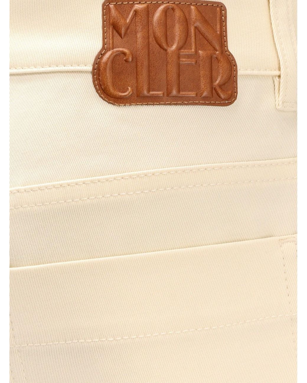 Moncler Natural Stretch Cotton Shorts With Maxi Logo Patch