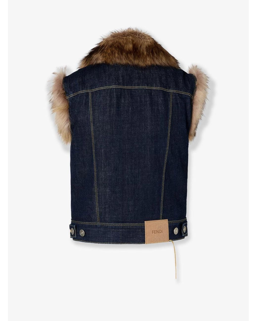 Fendi Blue Denim And Shearling Vest