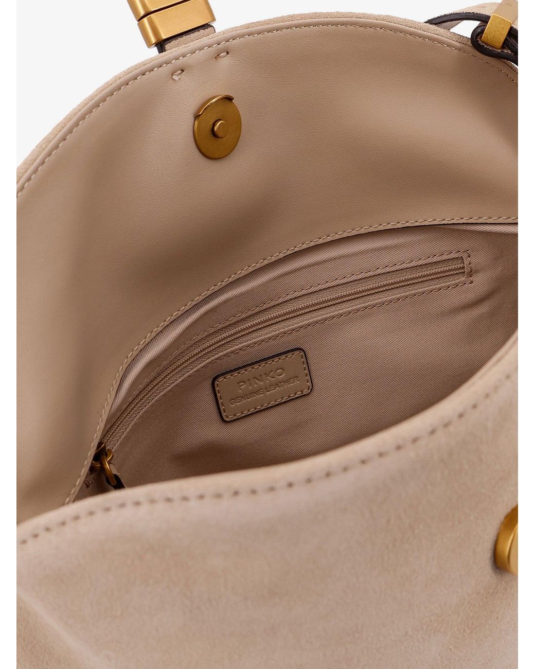 Pinko Natural Leather Shoulder Bag With Metal Logo Detail