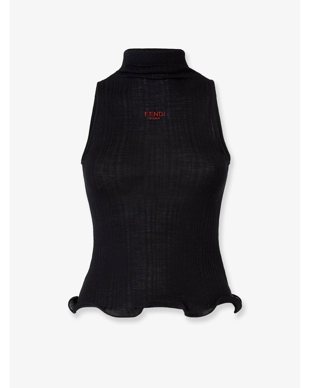 Fendi Black Ribbed Virgin Wool Top