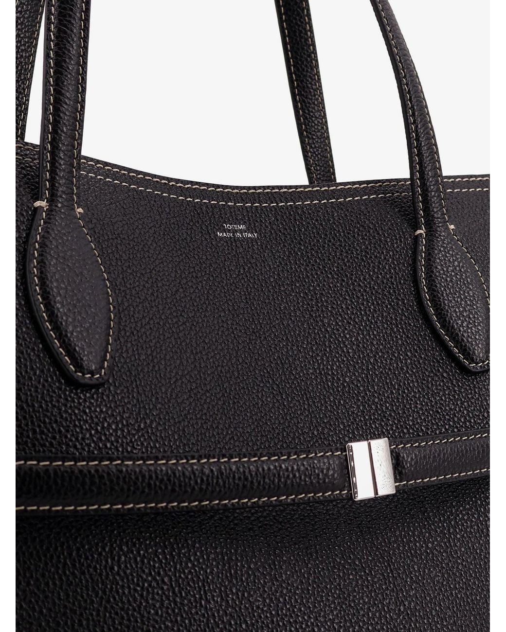 Totême  Black Leather Shoulder Bag With Lettering Logo On The Front