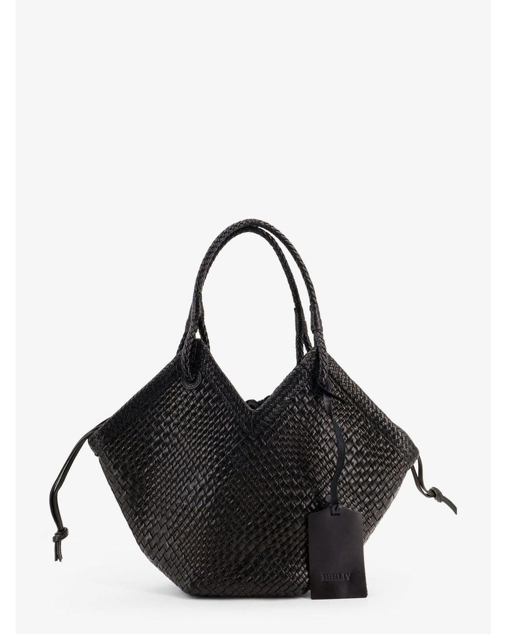 IBELIV Black Trinity Medium Vegetable Leather Shoulder Bag With Woven Pattern