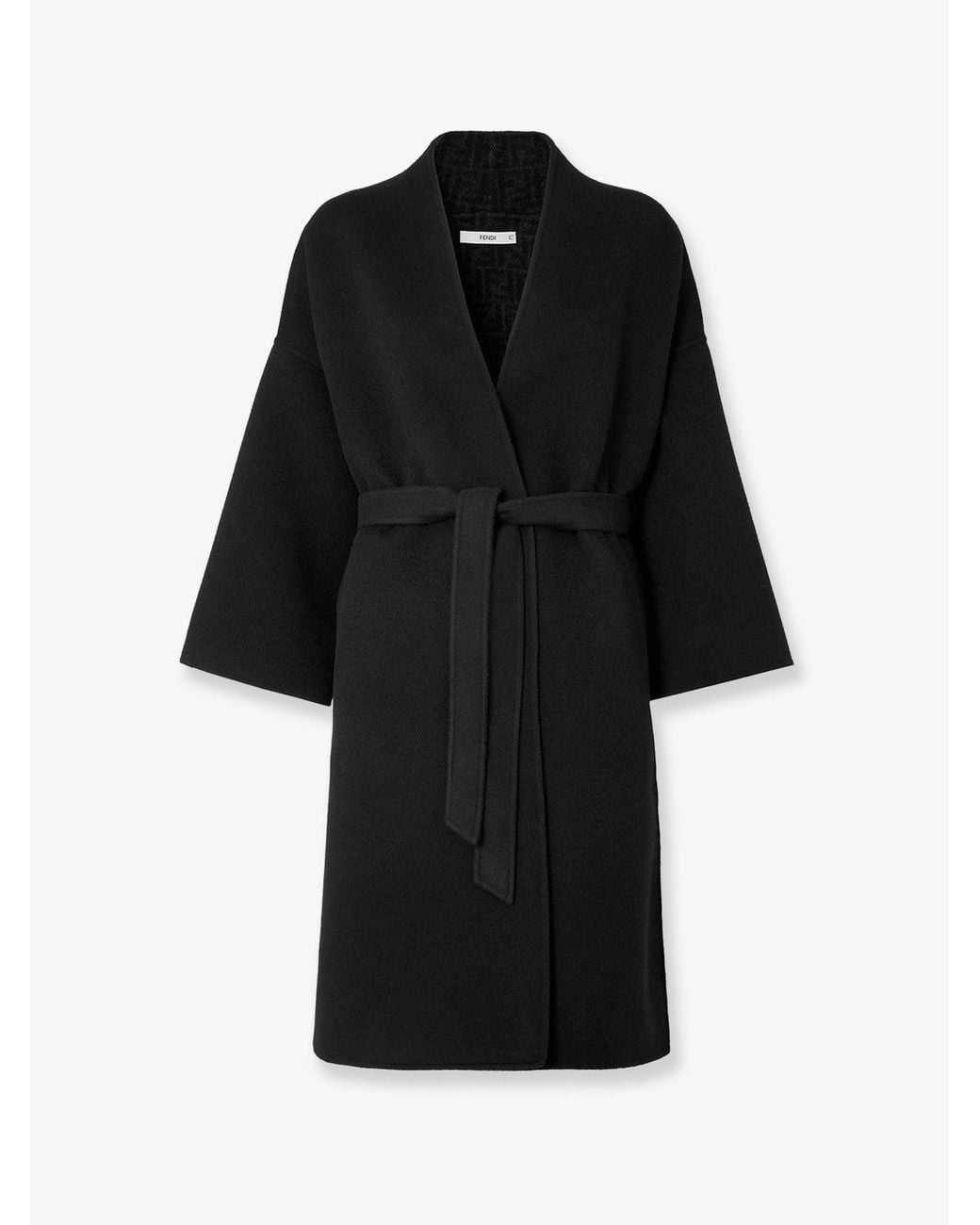 Fendi Black Ff Zucca Wool Midi Coat