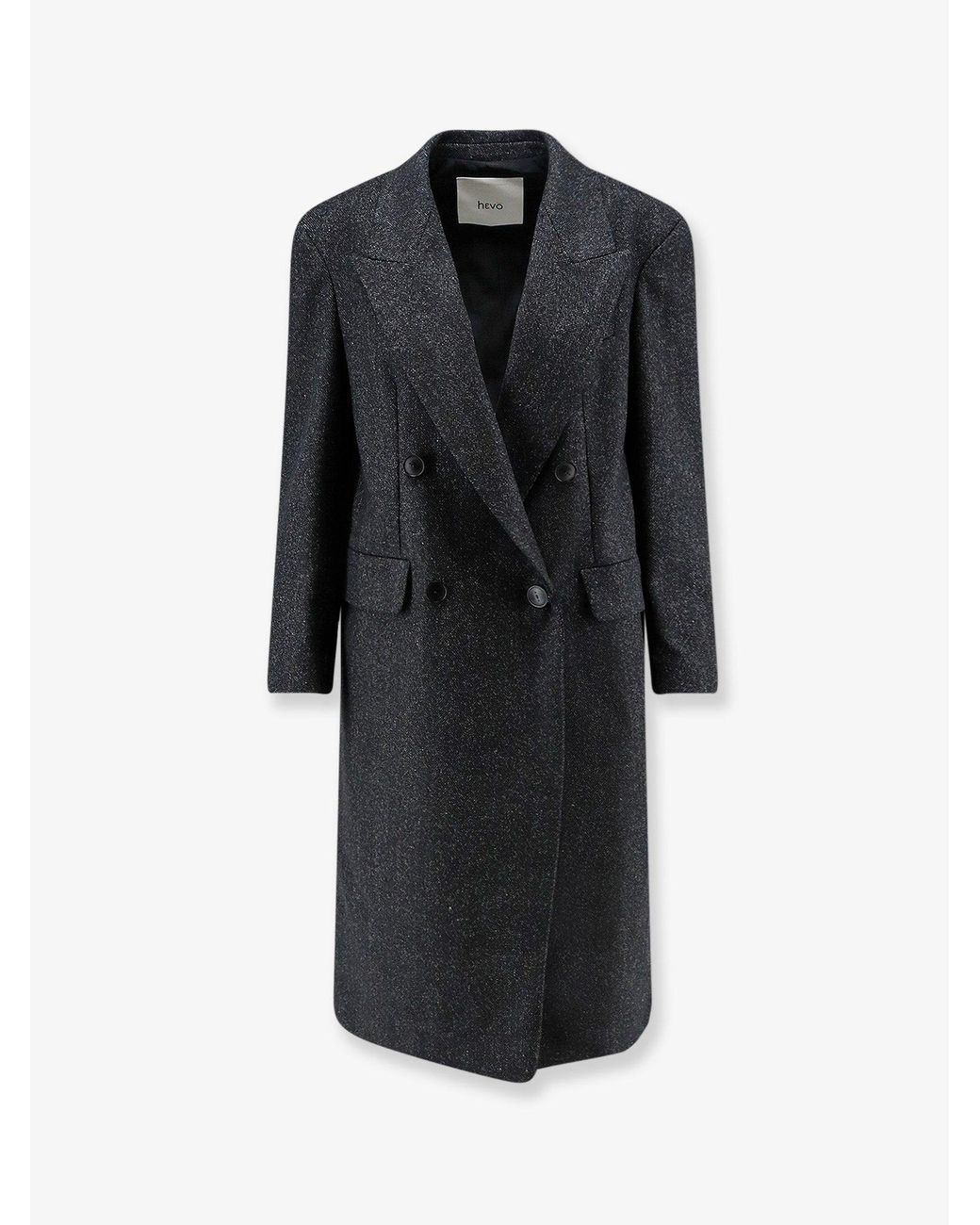 Hevò Black Martina Franca Wool Blend Coat