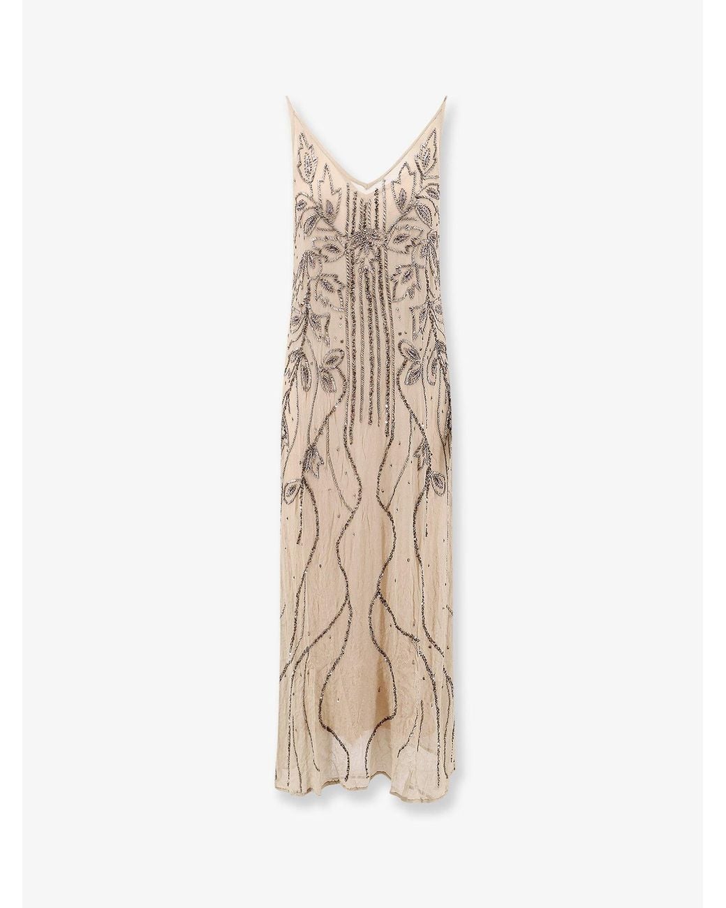 Mes Demoiselles Natural Breny Viscose Dress With Sequins And Rhinestones