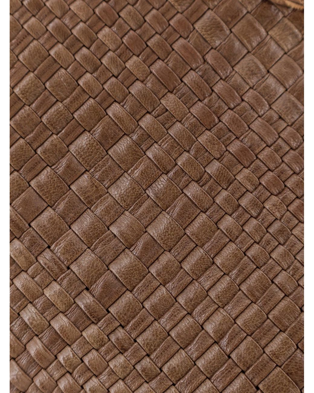 IBELIV Brown Pure Medium Vegetable Tanned Leather Handbag With Woven Pattern