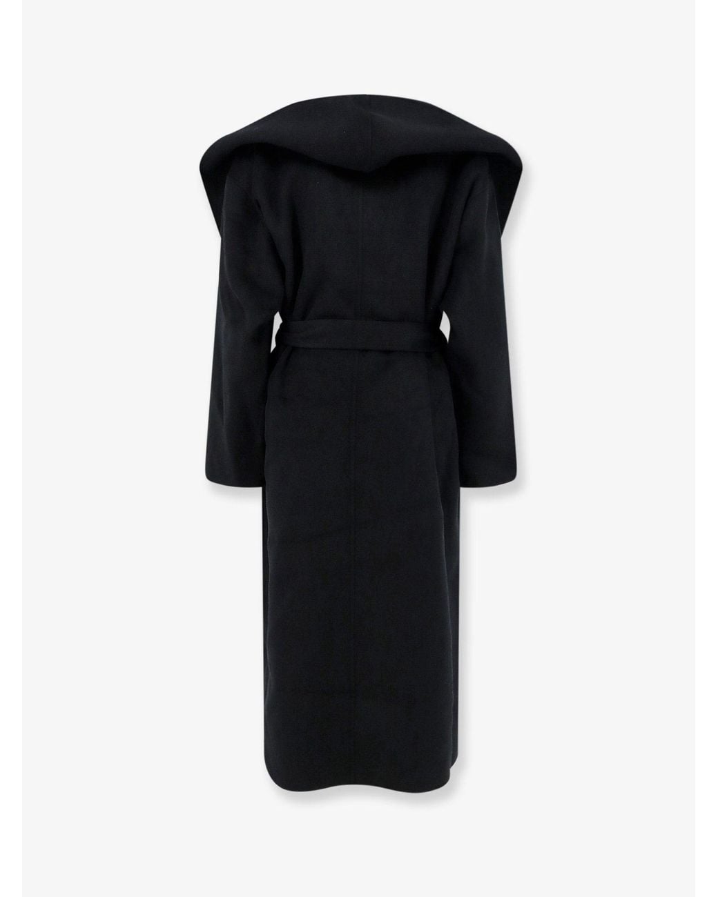 Totême Black Hooded Belted Wool Coat