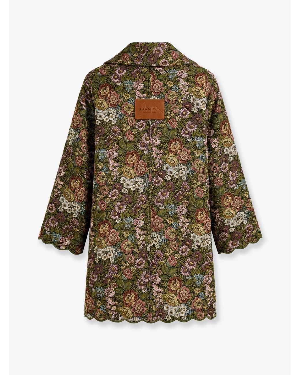 Farm Rio Multicolor Flower Jacquard Trenchcoat With Logo Patch