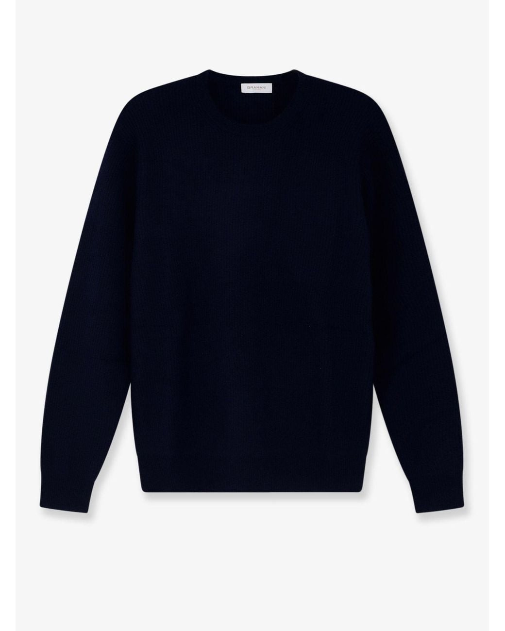 Bramani Cashmere Blue Ribbed Cashmere Crew Neck Sweater for men